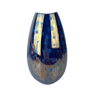 Vintage Tanaka Blue & Purple Iridescent Ceramic Pottery Vase Shiny READ